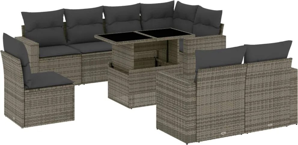 vidaXL Set canapele de grădină, 9 piese, cu perne, gri, poliratan