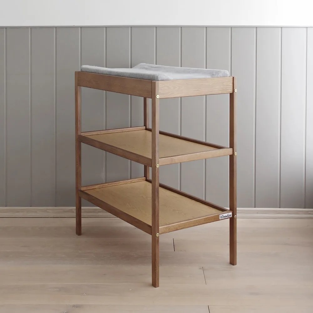Masa de Infasat pentru Bebelusi din Lemn Masiv , Woodies Classic Changer, Vintage 76x44x86 cm, cu 2 Rafturi Inalte + Saltea din spuma cu Husa din Bumbac