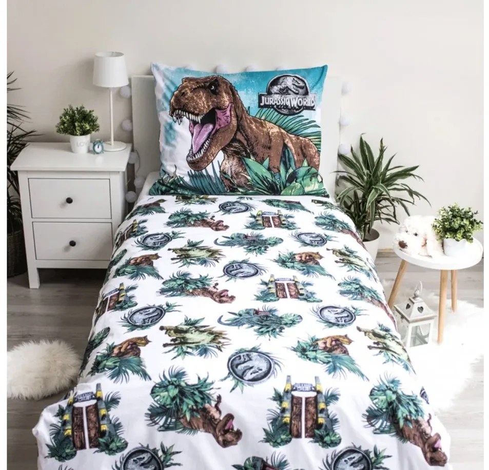 Lenjerie de pat din bumbac fosforescenta JURASSIC WORLD ROAR colorata Dimensiune lenjerie de pat: 70 x 90 cm | 140 x 200 cm