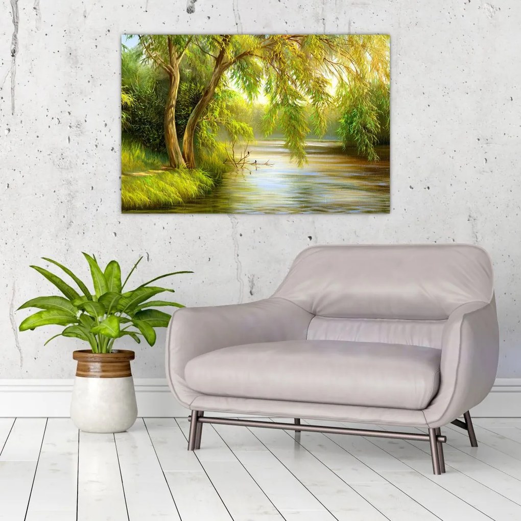 Tablou - Salcie lângă lac, pictură în ulei (90x60 cm)