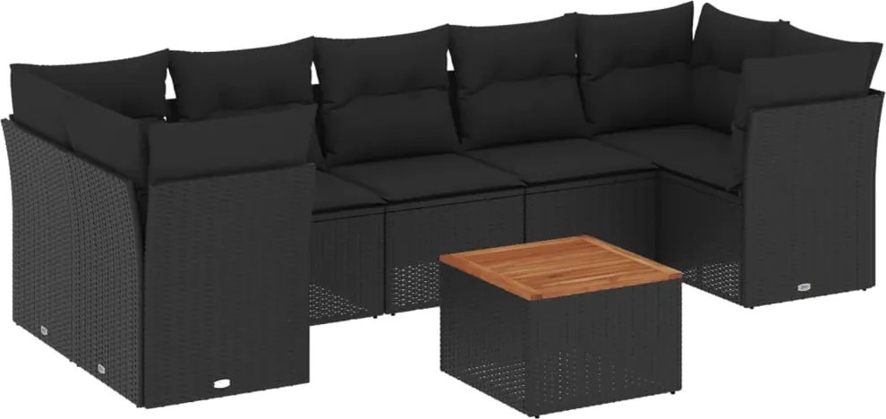 vidaXL Set mobilier de grădină cu perne, 8 piese, negru, poliratan