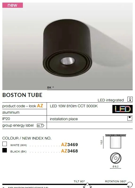 Spot LED aplicat directionabil de tavan/plafon BOSTON TUBE alb ZZ AZ3469