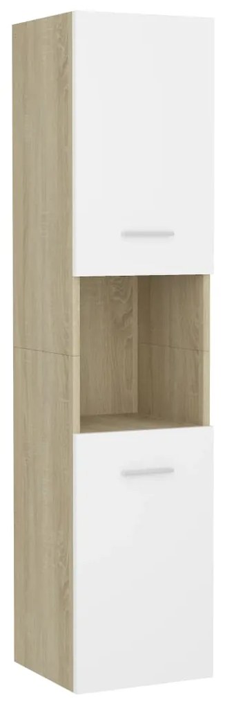 805002 vidaXL Dulap de baie, alb și stejar sonoma, 30x30x130 cm, PAL