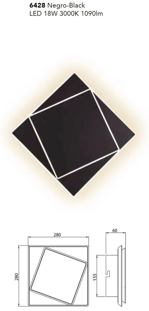 Aplica LED de perete/tavan DAKLA 18W neagra
