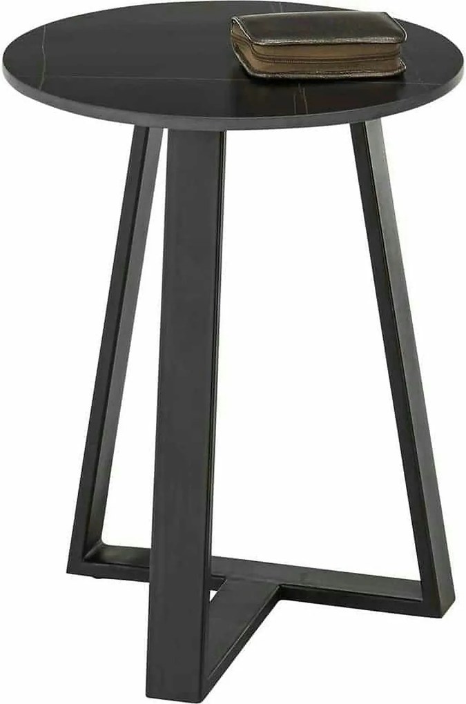 Masuta cafea Jason 2, negru cu efect de marmura, ceramica/metal, 40x50