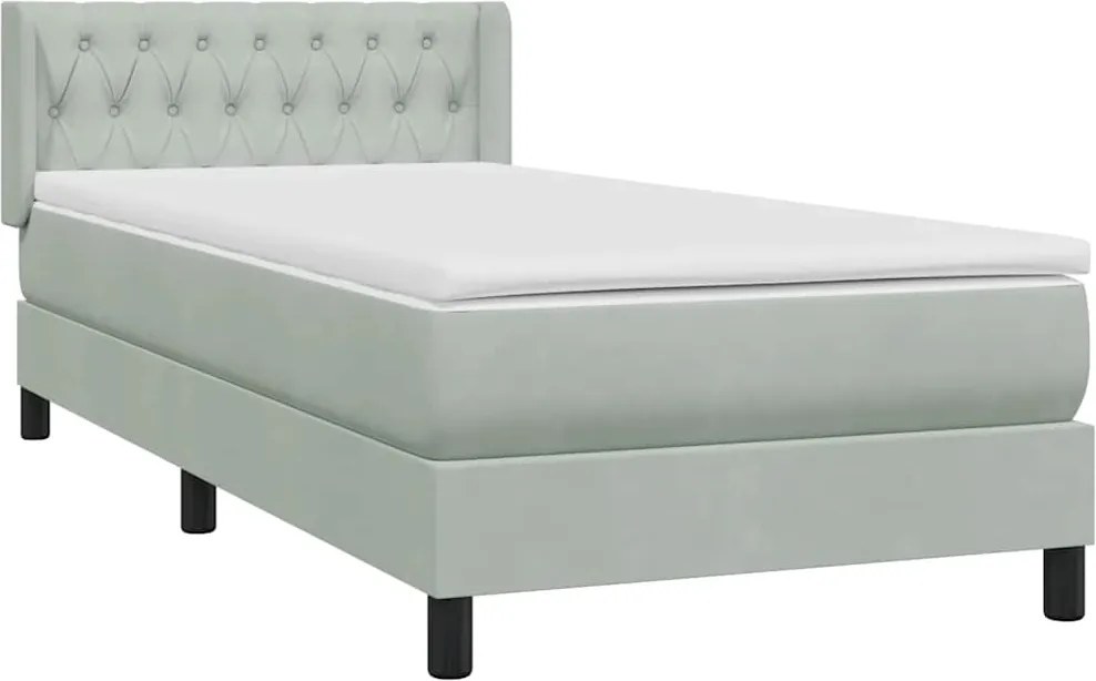 vidaXL Pat box spring cu saltea, gri deschis, 90x220 cm, catifea