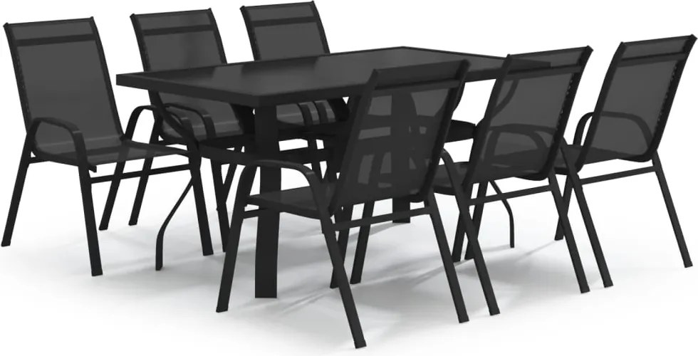 vidaXL Set de servit masa pentru grădină, 7 piese, negru
