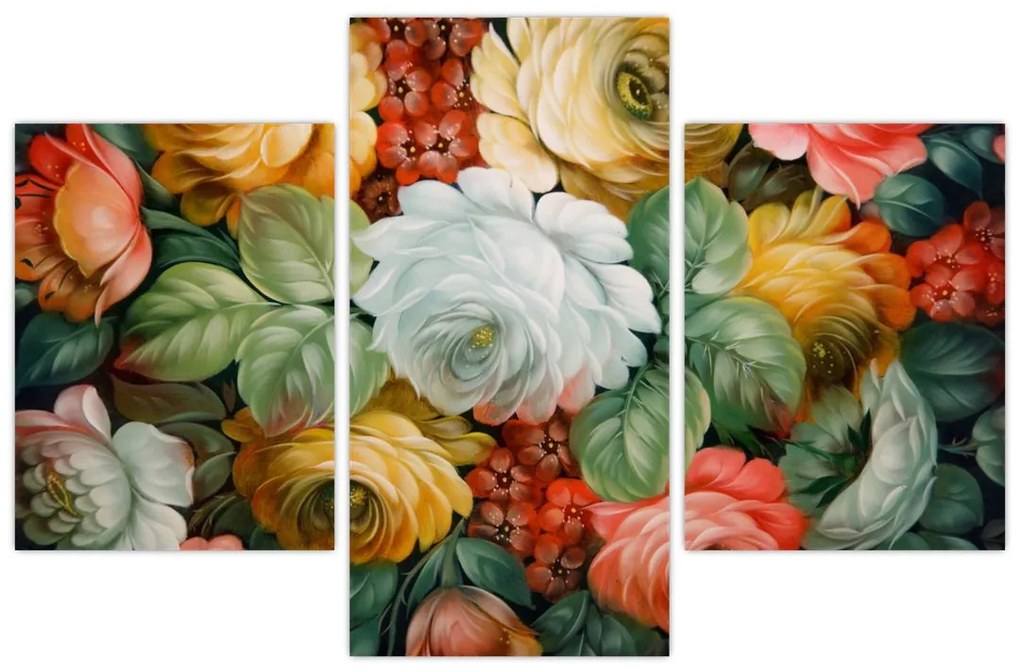 Tablou cu buchet pictat de flori (90x60 cm)