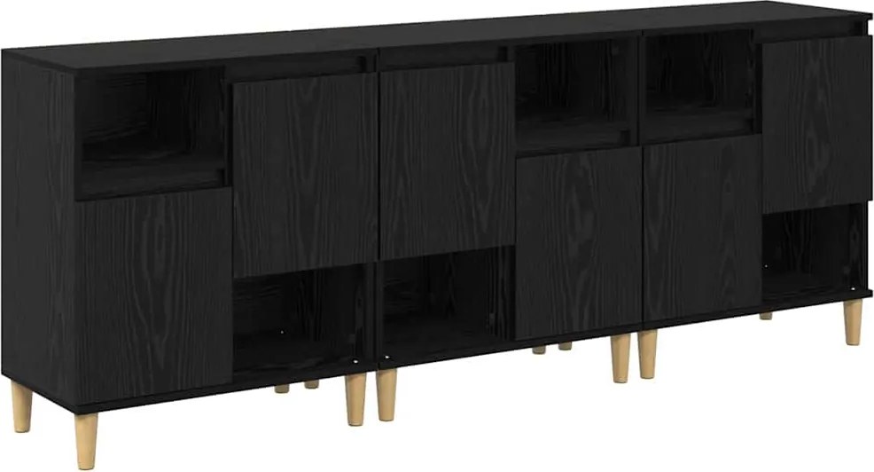 vidaXL Bufeturi 3 pcs Stejar Negru 60 x 35 x 70 cm Lemn compozit