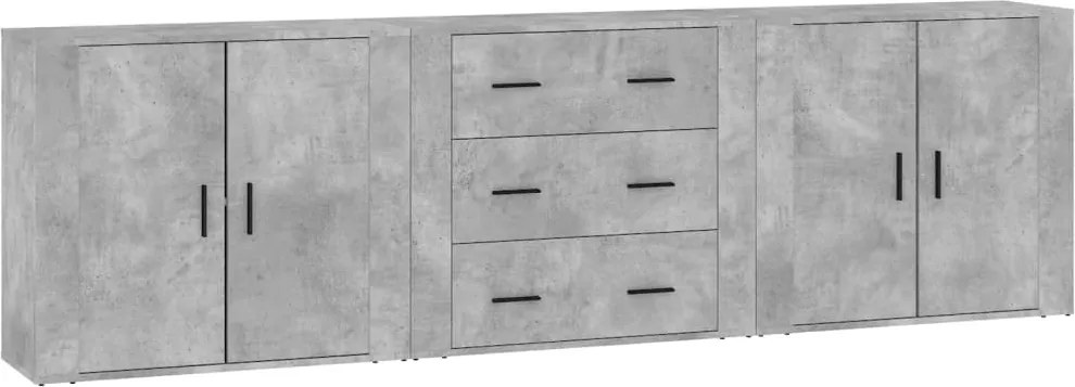 vidaXL Servante, 3 piese, gri beton, lemn prelucrat