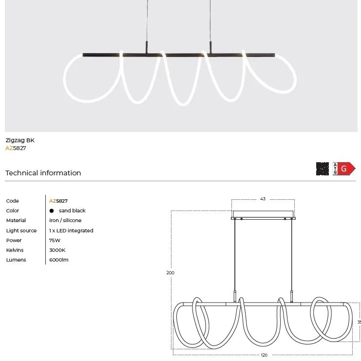 Lustra LED suspendata moderna ZIGZAG BK