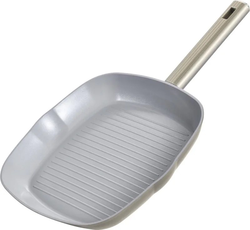 Tigaie grill Swiss Haus SH-SCGP28CH, 28 cm, acoperire ceramică Sapphire, pentru plite cu inducție, culoare șampanie