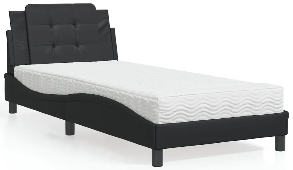 vidaXL Pat cu saltea, negru, 90x200 cm, piele ecologică