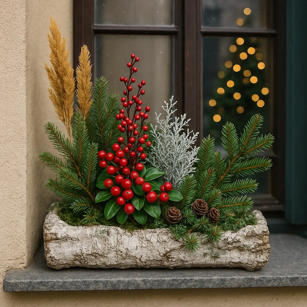 Husă pentru flori - jardiniere, imitație de mesteacăn, 32 x 12 x 8 cm, 32 cm