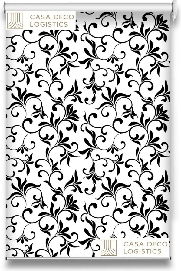 Roletă textilă Royal 5010 alb-negru cu model floral baroque