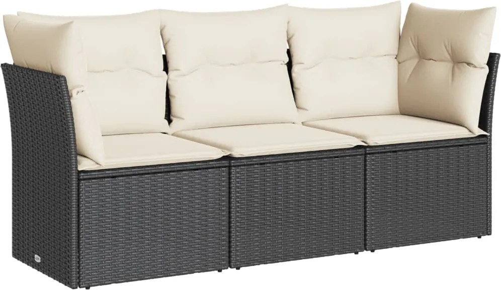 vidaXL Set mobilier de grădină cu perne, 3 piese, negru, poliratan