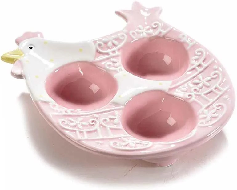 Platou ceramic Paste Gallina 3 oua ceramica roz  cm 13 x 15x 4 H