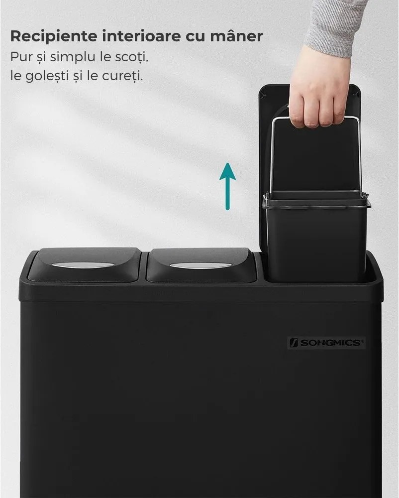 Coș de reciclare SORT 24L (3x8L), negru SongmicsHome