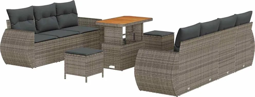 vidaXL Set de canapele pentru grădină cu pernă 10 pcs Gri poliratan