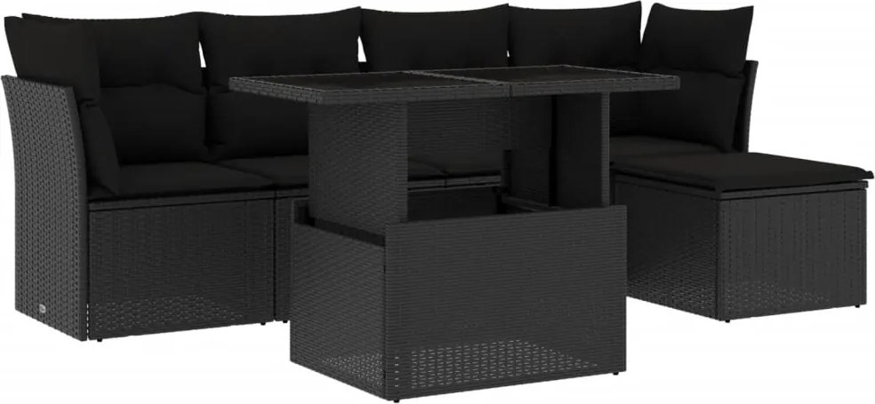 vidaXL Set mobilier de grădină cu perne, 6 piese, negru, poliratan