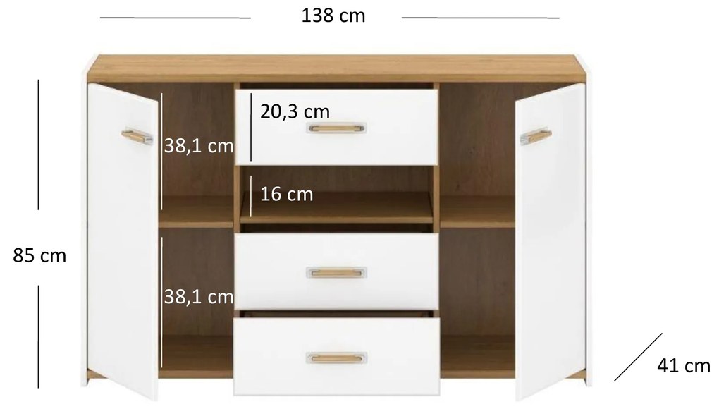 Comodă Andre 2D3S (alb mat). 1052707