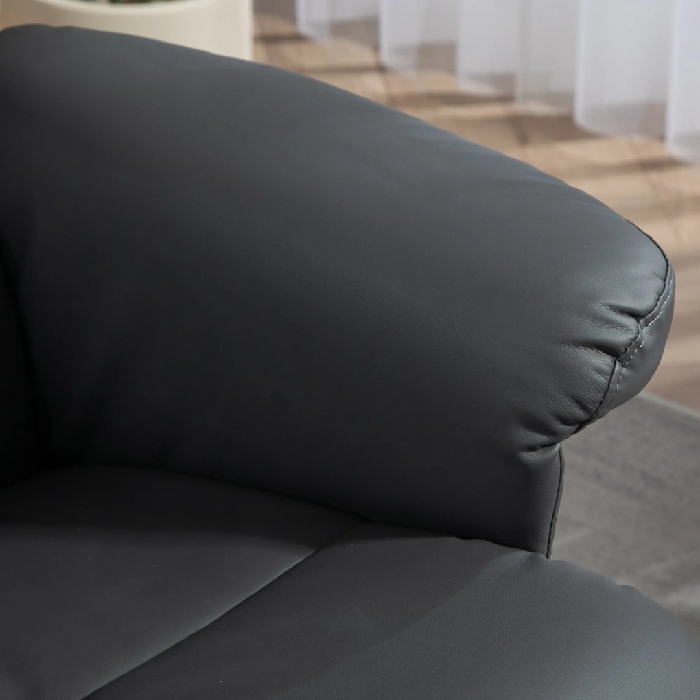 HOMCOM Fotoliu de relaxare cu taburet, Spătar înclinabil la 145°, Rotativ la 360°, Piele ecologică, Gri închis | Aosom Romania