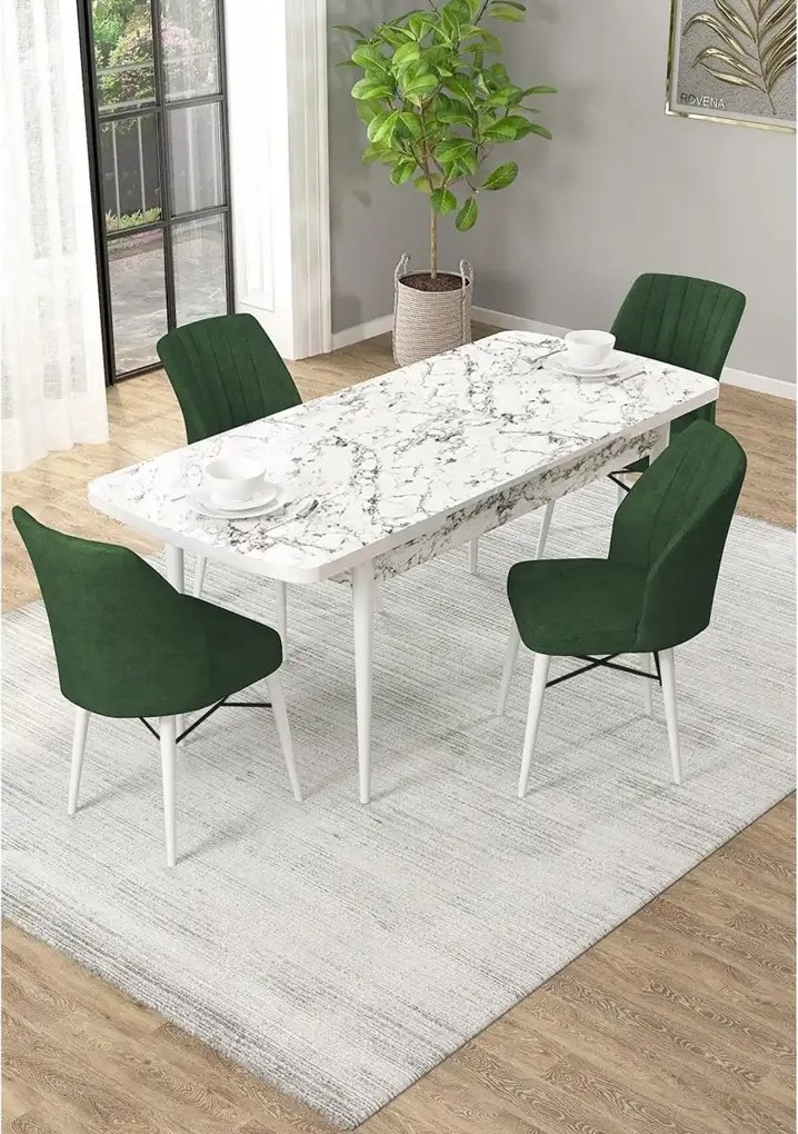 Set masa extensibila cu 6 scaune tapitate Homs cargold 250-30050 ALB-VERDE,170 x 80 cm