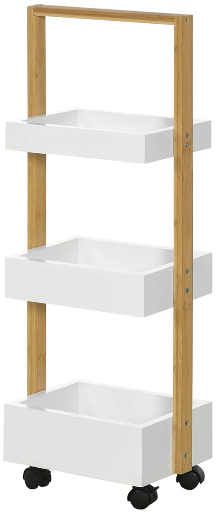 HOMCOM Cărucior de depozitare cu 3 nivele, etajeră ușor de asamblat pentru baie bucătărie birou 28 x 18 x 75 cm alb | Aosom Romania