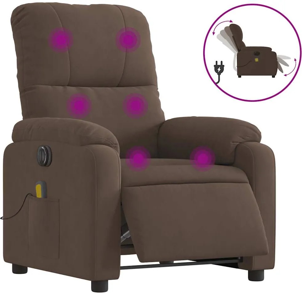vidaXL Fotoliu de masaj rabatabil electric, maro, microfibră