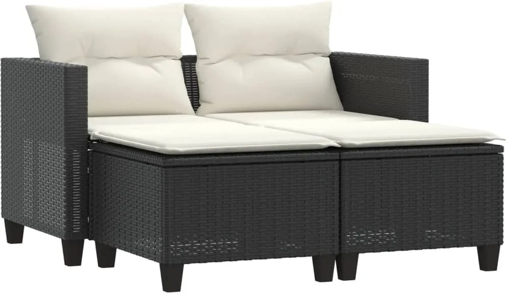 vidaXL Canapea de grădină cu 2 locuri, negru, poliratan