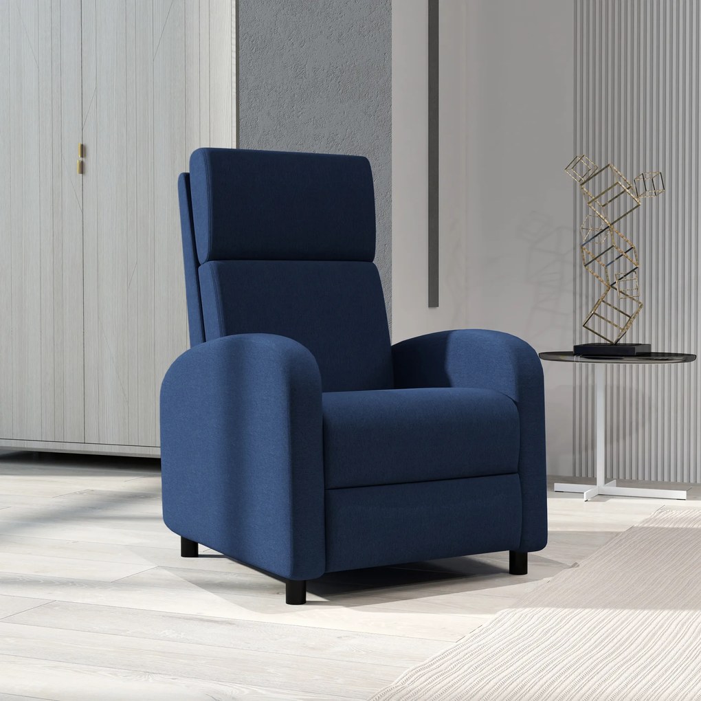 HOMCOM Fotoliu Relax Reclinabil Manual 160° cu Suport pentru Picioare, Fotoliu Reclinabil Tapițat Ergonomic din Material Textil Tip In pentru Dormitor, Birou, Sufragerie, Albastru | Aosom Romania