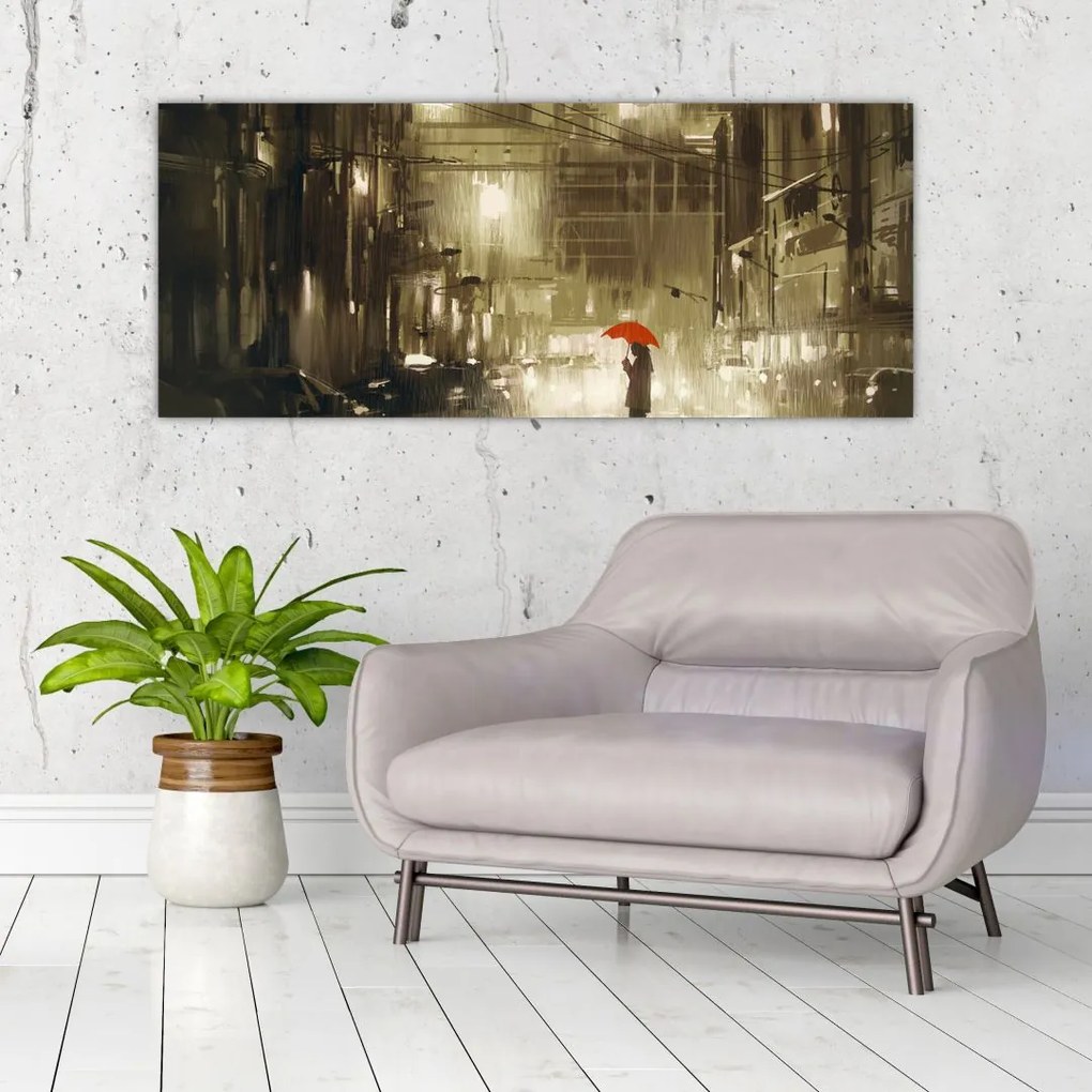 Tablou - Femeie într-o noapte ploioasă (120x50 cm)