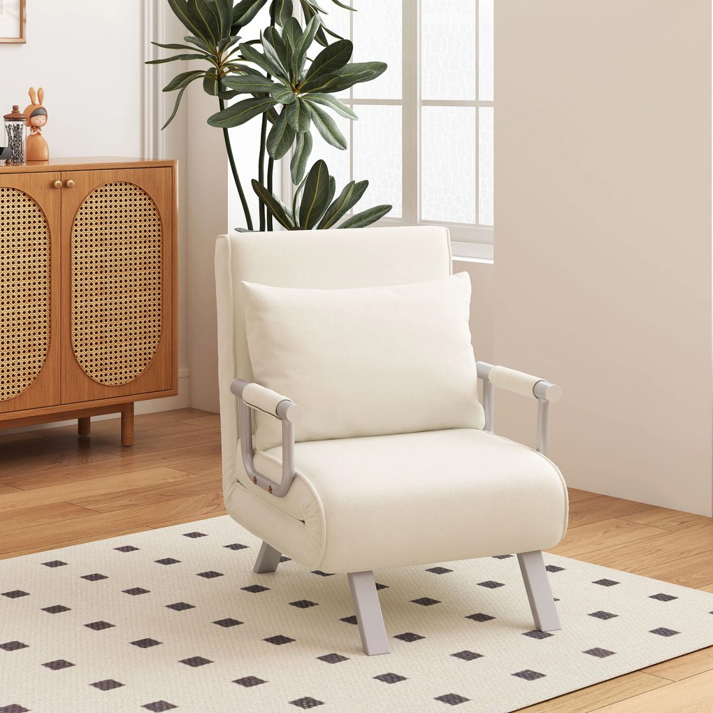 Fotoliu pat extensibil Modern HOMCOM 2 in 1 cu spatar reglabil pe 5 nivele, 65x69x82cm | Aosom Romania