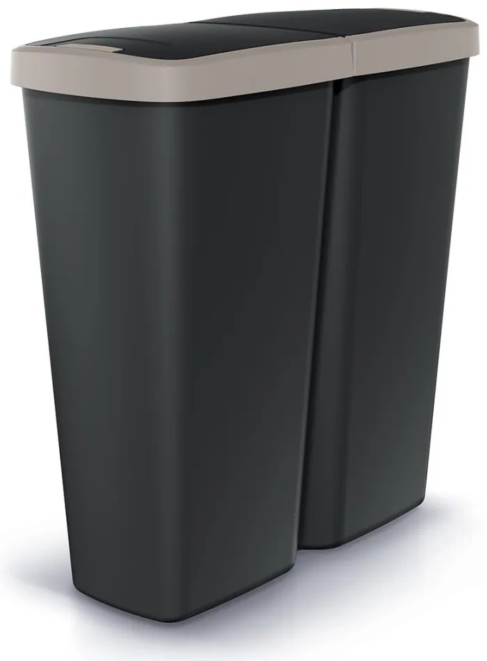 Coș de gunoi DUO negru, 50 l, maro/negru