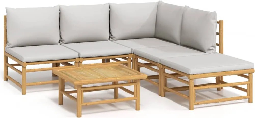 vidaXL Set mobilier de grădină cu perne gri deschis, 6 piese, bambus