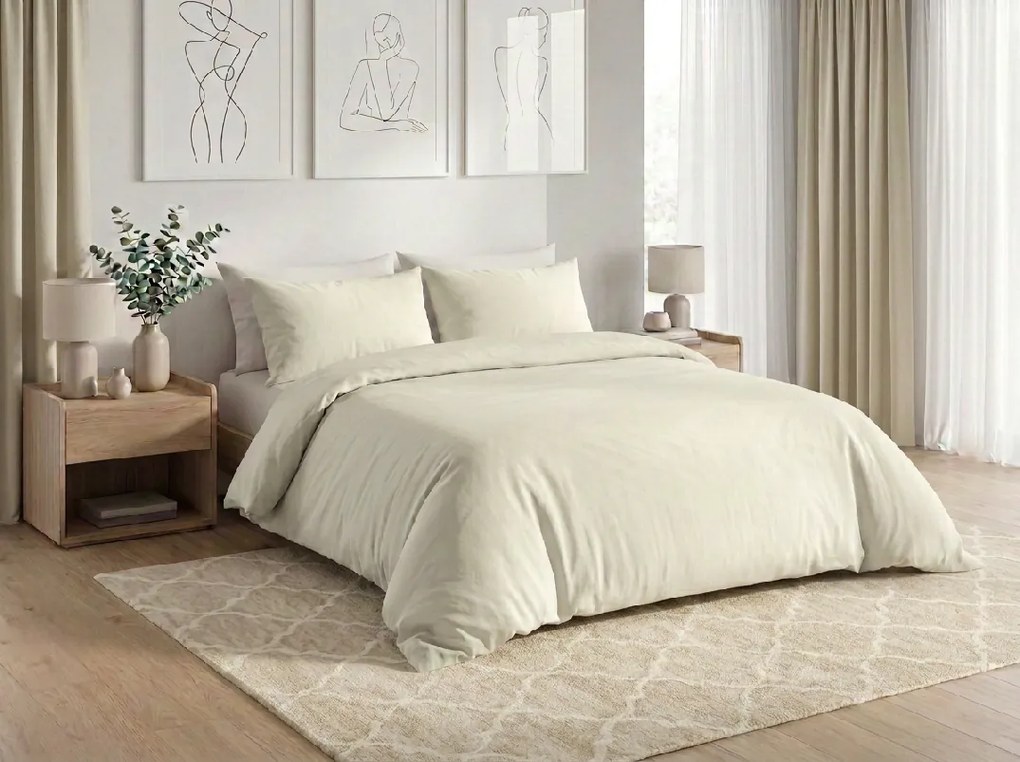 Lenjerie de pat din bumbac CALMORA bej deschis Dimensiune lenjerie de pat: 2 buc 70 x 90 cm | 200 x 220 cm