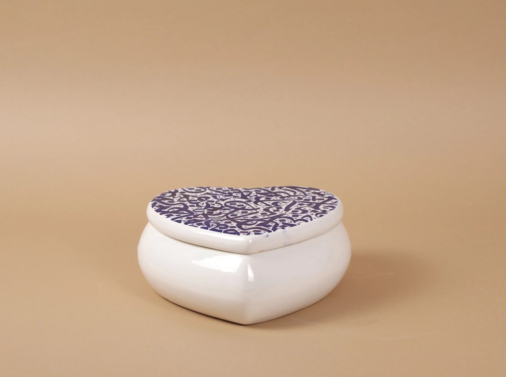 Cutie de depozitare inimioara din ceramică decorativă Scris Albastru