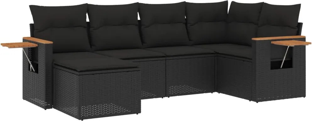 vidaXL Set mobilier de grădină cu perne, 6 piese, negru, poliratan