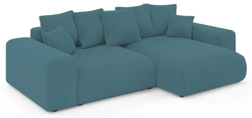 Colțar turcoaz extensibil, cu spațiu de depozitare, cu tapițerie din catifea reiată Luma – Ropez