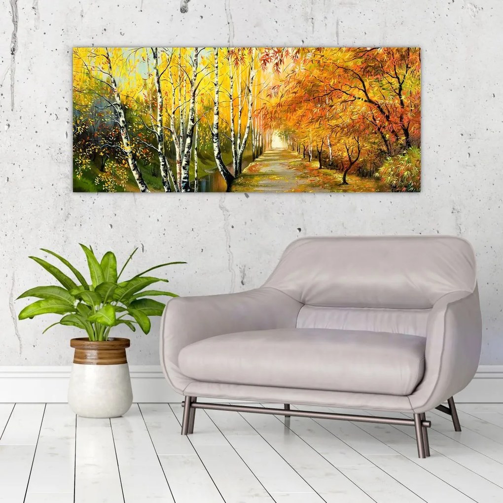 Tablou - Alee romantică de-a lungul apei, pictură în ulei (120x50 cm)