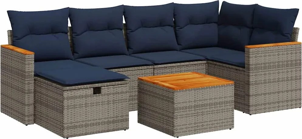 vidaXL Set canapele de grădină, 7 piese, cu perne, gri, poliratan