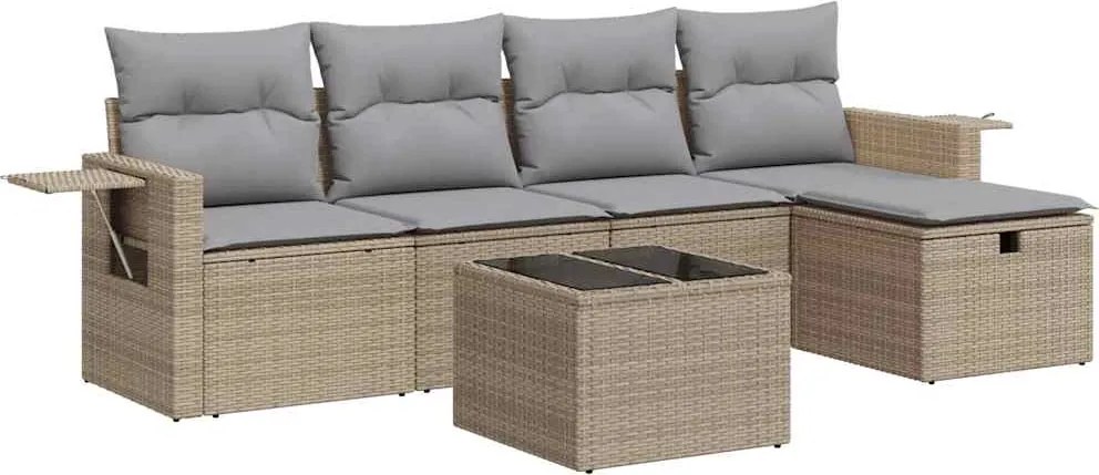 vidaXL Set canapele de grădină cu perne, 6 piese, bej, poliratan