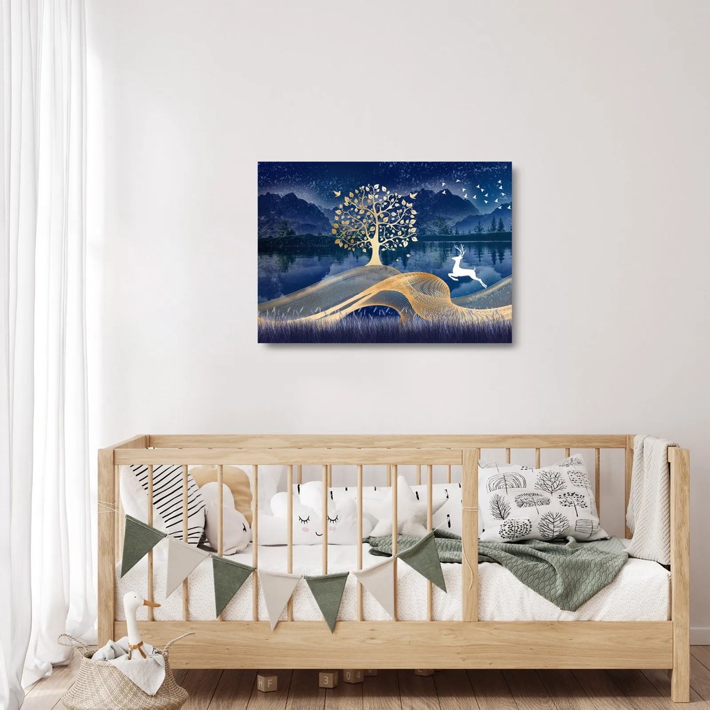 Tablou pe sticlă - Cerbi în luna plină (70x50 cm)