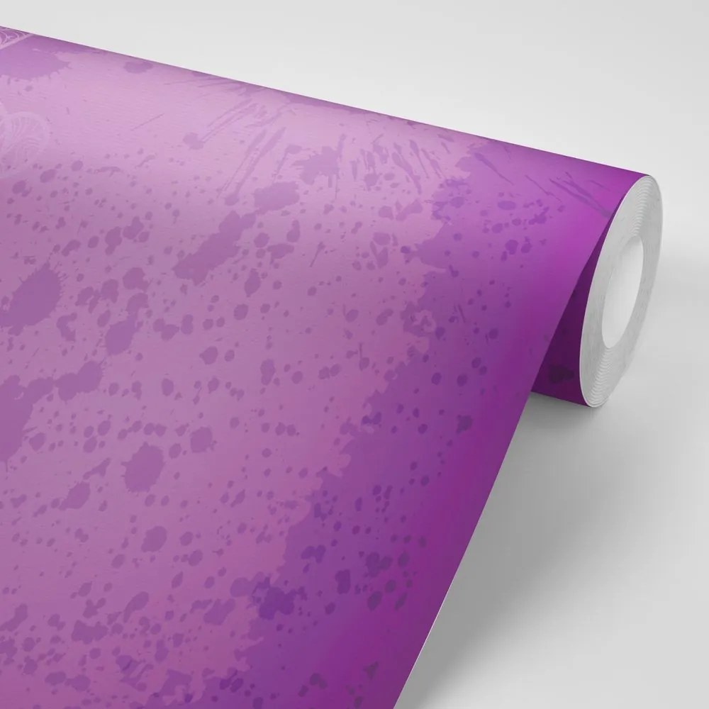 Tapet autoadeziv arabesca violetă pe un fundal abstract