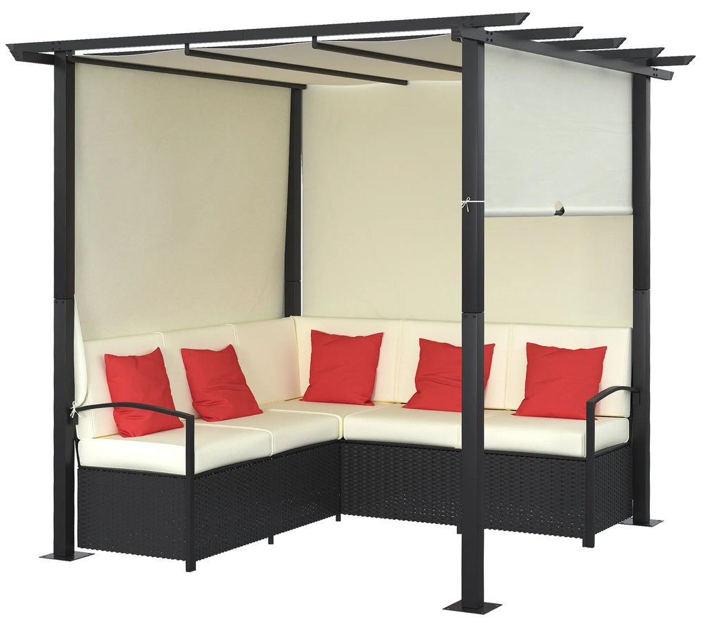 Outsunny Mobilier de Terasa Impletit, Set de Canapele de exterior din Ratan PE cu Pergola copertina plianta, bej | AOSOM RO