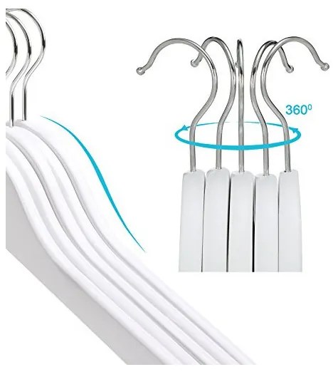 Set 20 umerase din lemn, Songmics, umerase din lemn solid, cârlig rotativ, CRW06W-20