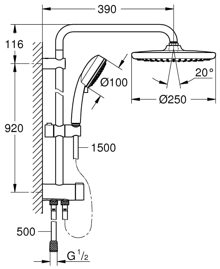 Coloana dus Grohe NewTempesta, palarie 25 cm, crom, fara baterie-26675000