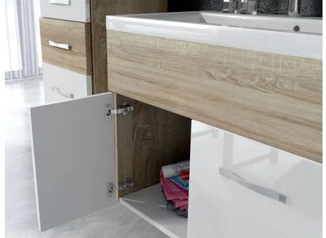 Mobilier baie Lomesa MDF (Stejar wotan + Alb lamel) (cu sifon). 1103972