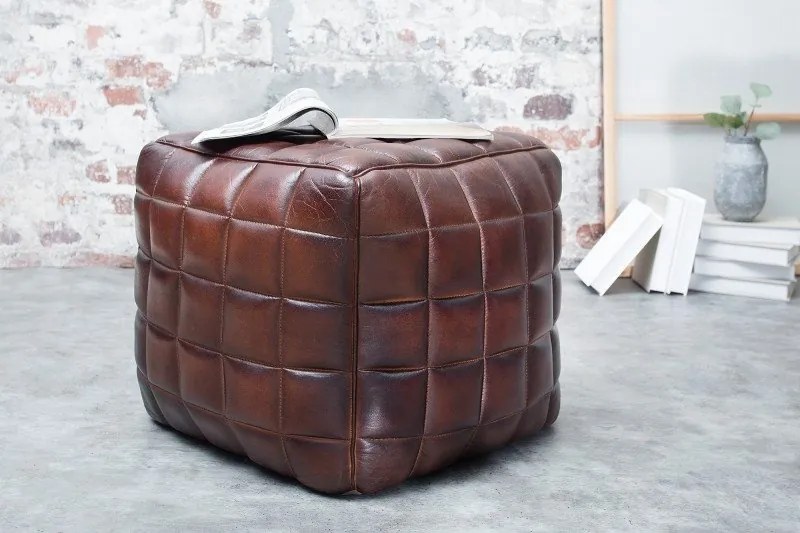 Taburete design vintage cu tapiterie din piele naturala, Taurus maro