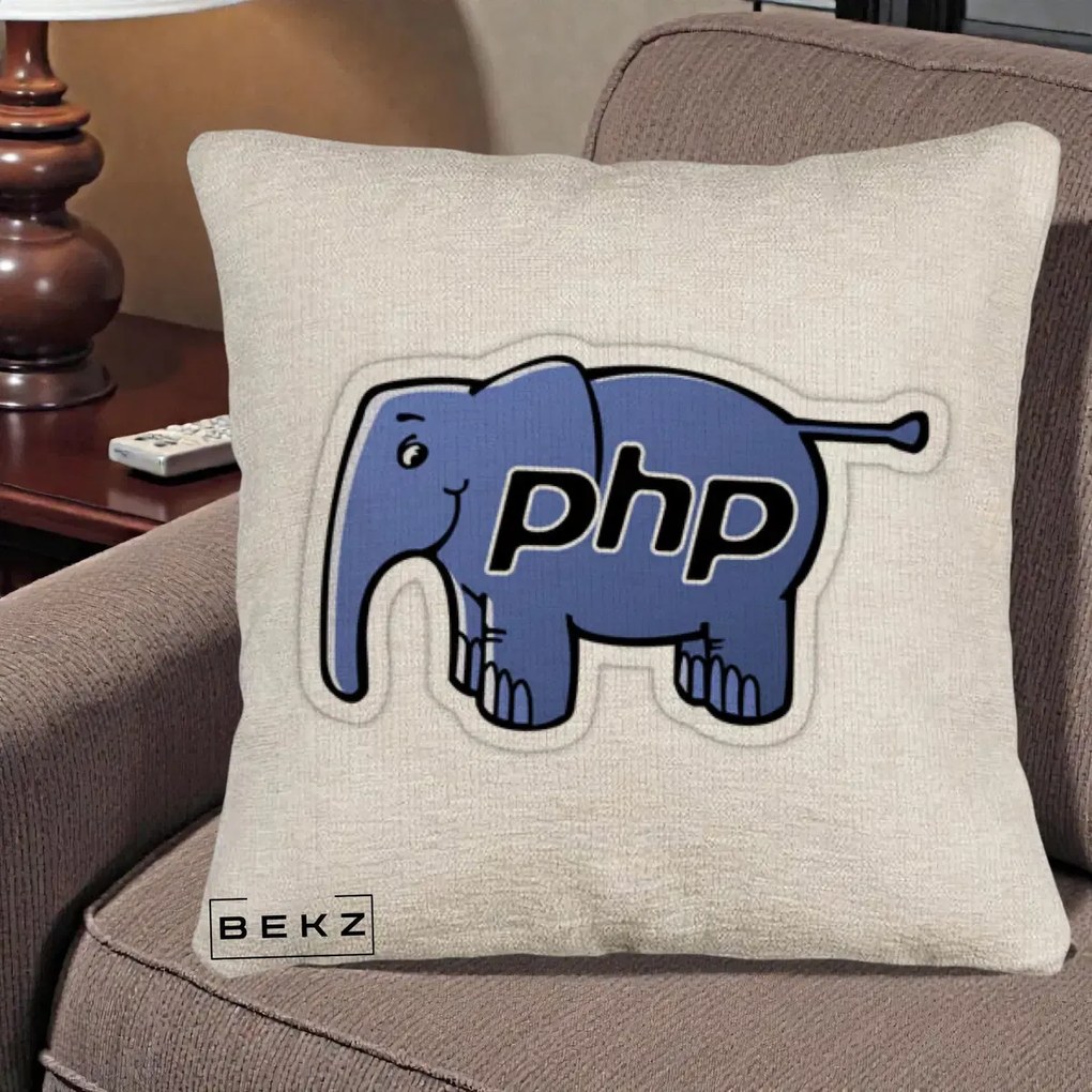 Perna Personalizata PHP Elephant, 40x40 cm, Bej Canapea, Husa Detasabila, Perna Inclusa, BEKZ®